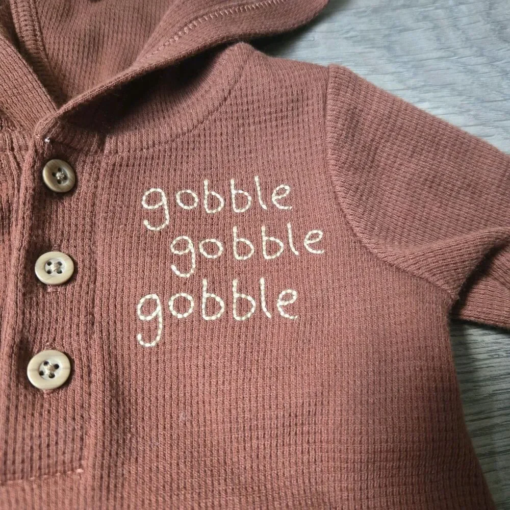 Carters 3M Baby Turkey Thanksgiving Jumpsuit Brown Waffle Thermal Romper Hooded